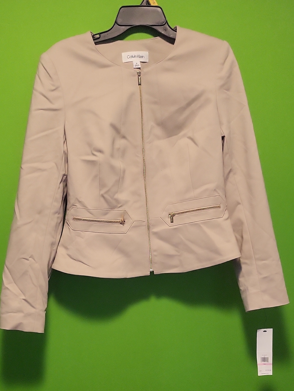Calvin Klein Women's Light Taupe Zip-Front Blazer Jacket Size 10